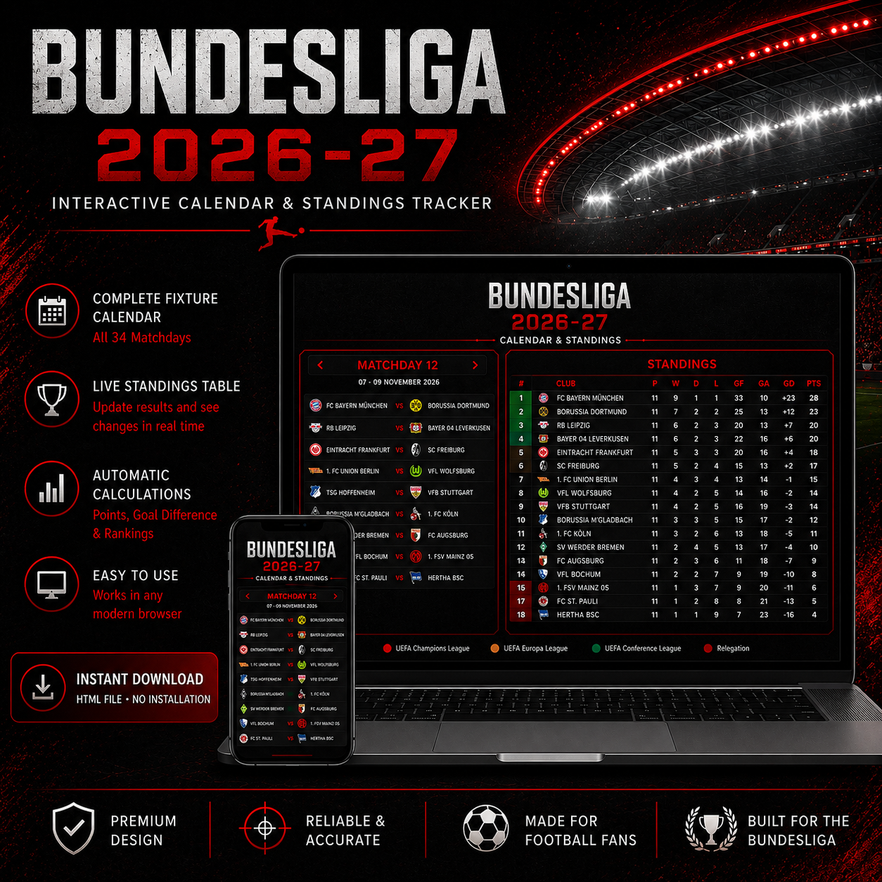 BUNDESLIGA Interactive Fixture Calendar & Live Standings Tracker