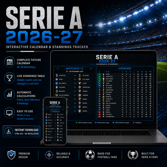 SERIE A Interactive Fixture Calendar & Live Standings Tracker