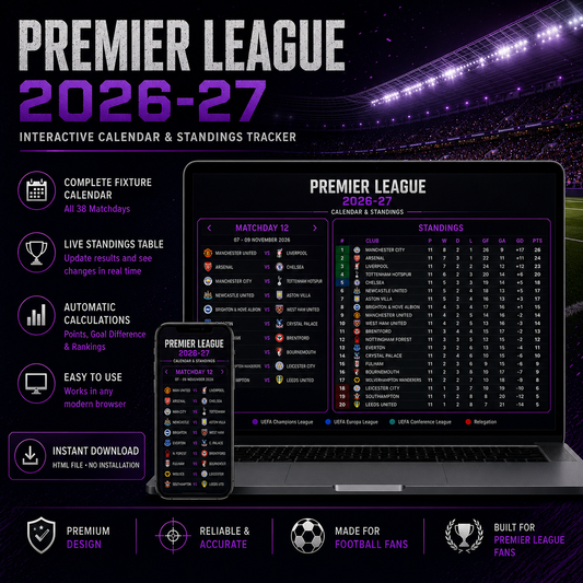 PREMIER LEAGUE Interactive Fixture Calendar & Live Standings Tracker