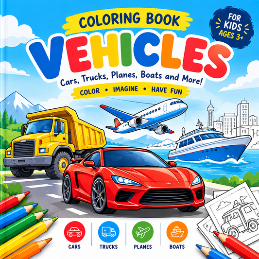 Vehicles Coloring Book for Kids – Fun Printable Coloring Pages